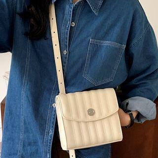 Faux Leather Flap Crossbody Bag Off-white - One Size