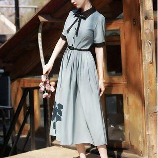 Short-sleeve Ribbon Bow A-line Dress