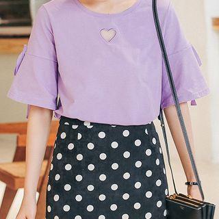 Heart Embroidered Flared-sleeve T-shirt