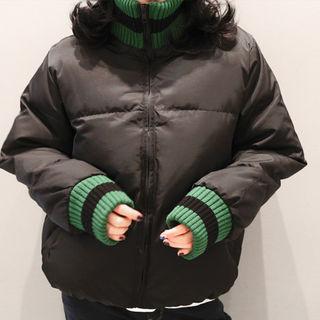 Contrast Rib-trim Puffer Jacket Black - One Size