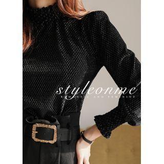 Smocked-neck Velvet Blouse