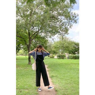Drawcord-waist Overall Pants Black - One Size