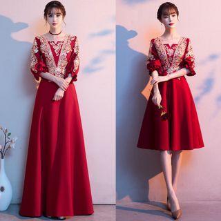 Embroidered A-line Evening Gown / Cocktail Dress