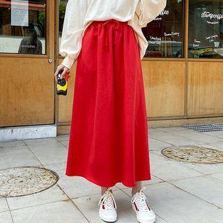 Plus Size Drawstring Maxi Flare Skirt
