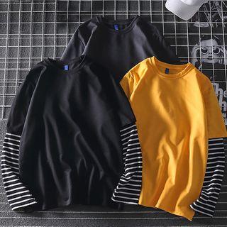Mock Two-piece Striped Paneled T-shirt