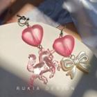 Asymmetrical Unicorn Ribbon Heart Sterling Silver Drop Earring / Clip-on Earring