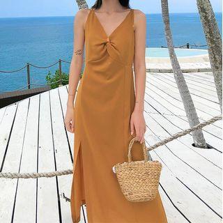 Side-slit Spaghetti Strap Midi Shift Dress