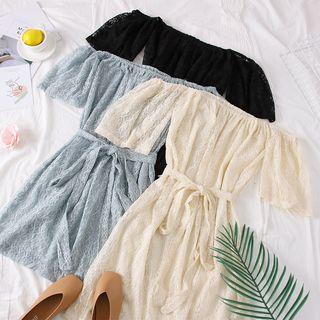 Boatneck Lace A-line Dress With Sash