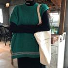 Knit Vest / Lettering Turtleneck Long-sleeve Top