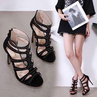 Rhinestone Accent Cutout High Heel Sandals