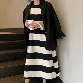 Midi Long-sleeve Striped T-shirt Dress