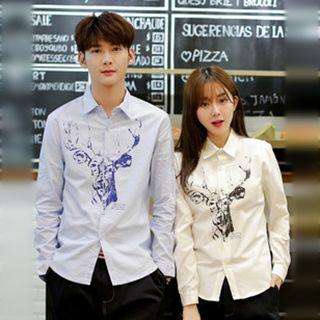 Couple Matching Deer Printed Long-sleeve Shirt