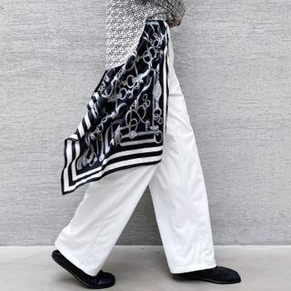 Printed Scarf Detail Wide-leg Pants