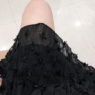Band-waist Textured H-line Miniskirt