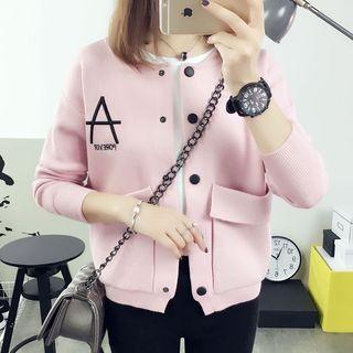 Letter Embroidered Buttoned Knit Coat