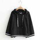 Letteing Strap Striped Hem Hoodie