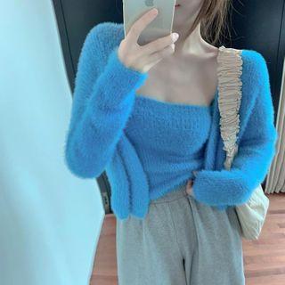Set: Open-front Cardigan + Strapless Top