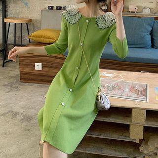 Dotted Collar 3/4-sleeve Knit Dress