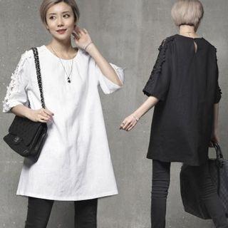 Lace-trim Linen Mini Shift Dress