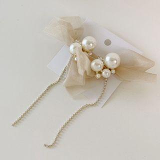 Faux Pearl Organza Earring 1 Pair - White & Beige - One Size