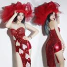 Set: Sequined Strapless Top + Hot Pants