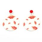 Lips Print Acrylic Disc Dangle Earring 1 Pair - Red - One Size