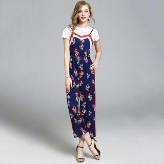 Set: Plain Short-sleeve T-shirt + Printed Jumper Pants