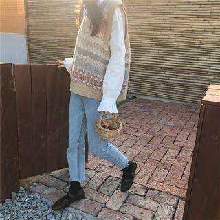 Patterned Knit Vest Khaki - One Size