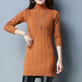 Long-sleeve Mock-neck Mini Sheath Knit Dress