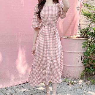 Pinktuck Maxi Gingham Dress With Sash