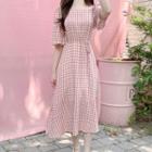 Pinktuck Maxi Gingham Dress With Sash