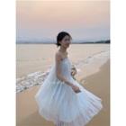 Strapless Mesh Midi A-line Dress Cream White - One Size