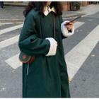 Fleece Lined Button Long Coat Green - One Size