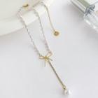 Bow & Faux Pearl Pendant Y Choker Gold - One Size