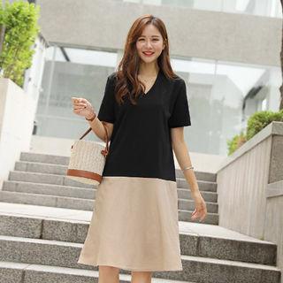V-neck Color-block Dress