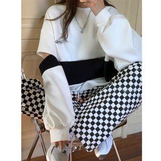 Cutout Long-sleeve Two-tone Loose-fit Sweatshirt