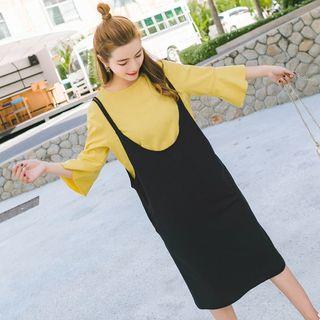 3/4-sleeve T-shirt / Strappy Midi Dress