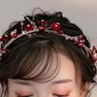 Set : Wedding Flower Headband + Fringed Earring Set - Headband & 1 Pair Earring - Red - One Size
