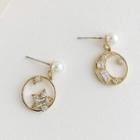 Moon & Star Rhinestone Faux Pearl Dangle Earring 1 Pair - Gold - One Size