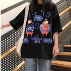 Elbow-sleeve Pirate Print T-shirt