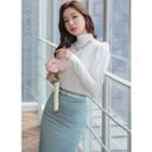 Set: Frilled Jacquard Top + High-neck T-shirt Ivory - One Size