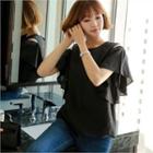 Cutaway-shoulder Ruffle-sleeve Linen Top