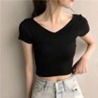 Cross-back V-neck Cropped Short-sleeve Top