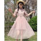 Mock Two-piece Plaid Short-sleeve Shirtdress