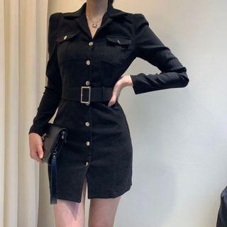 Single-breasted Long-sleeve Mini Sheath Dress