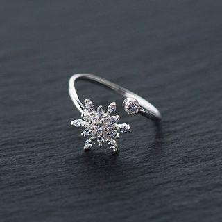 Rhinestone Snowflake Open Ring Silver - One Size