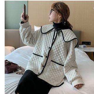 Velvet Collared Buttoned Jacket / Long-sleeve Knit Dress
