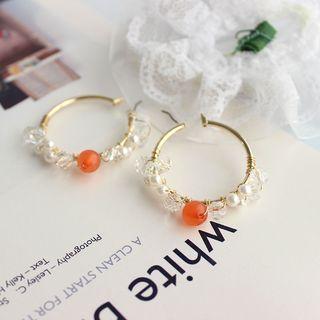 Faux Pearl & Bead Hoop Earring As Shown In Figure - One Size