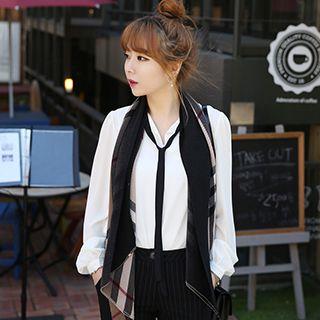 Contrast Tie-neck Chiffon Blouse