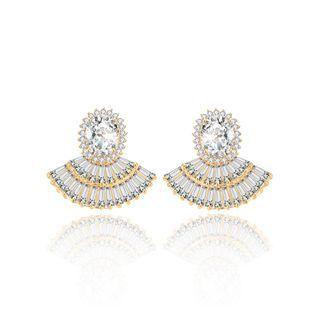 Fashion Bright Plated Rose Gold Geometric Fan-shaped Stud Earrings With Cubic Zirconia Rose Gold - One Size